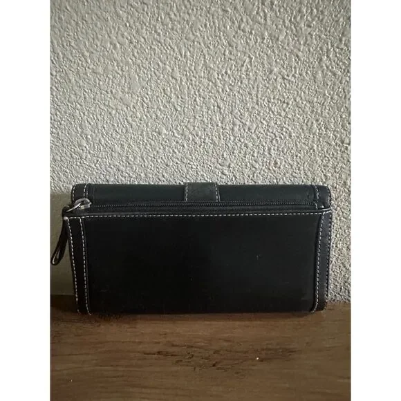 Vintage Coach Black Leather Single Stitch Silver Buckle Tri-Fold Wallet - Picture 13 of 14